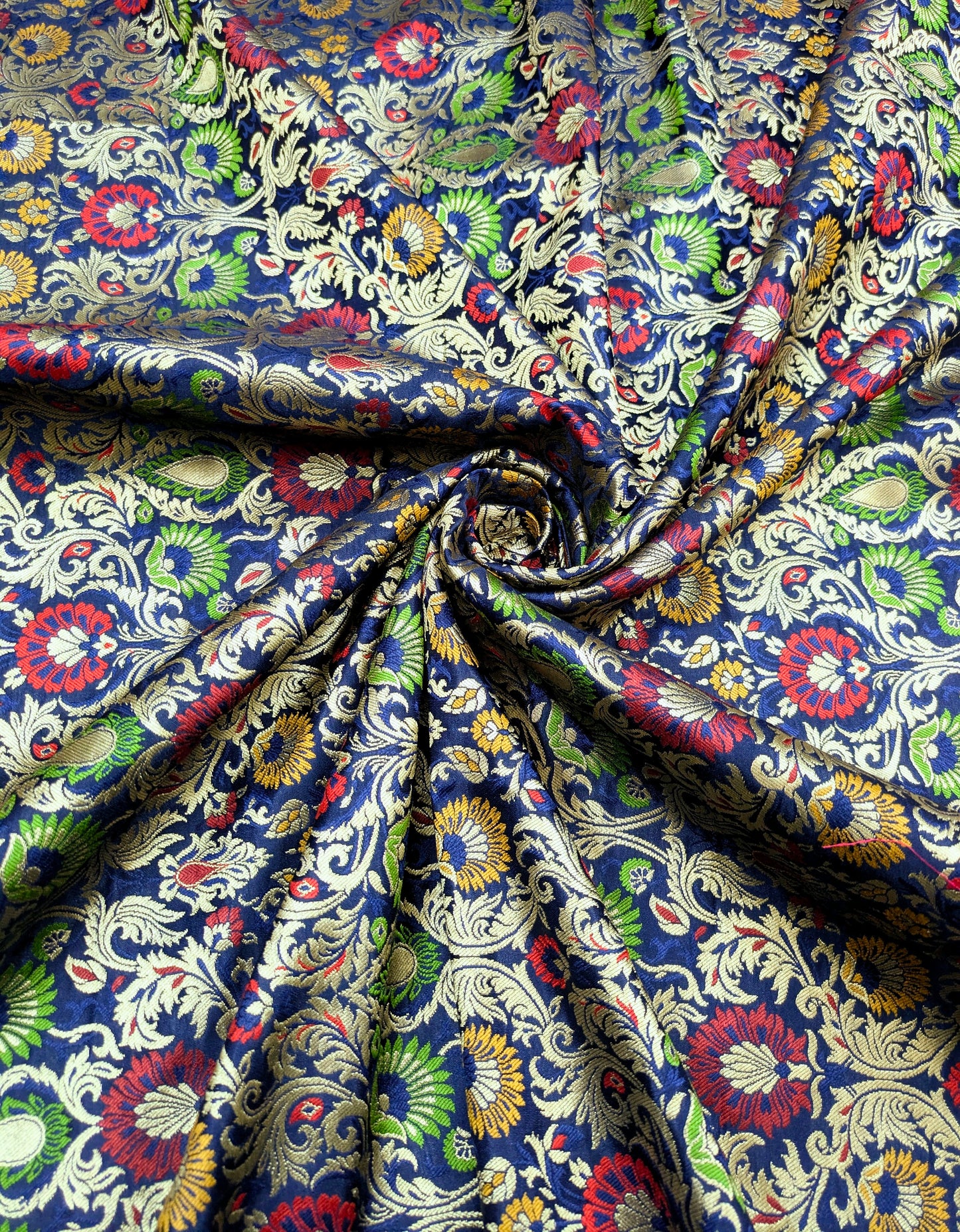 Indian banarasi brocade fabric Blue gold Jacquard fabric Home décor fabric Floral brocade Medieval fabric Artisanal textile - NFAF498