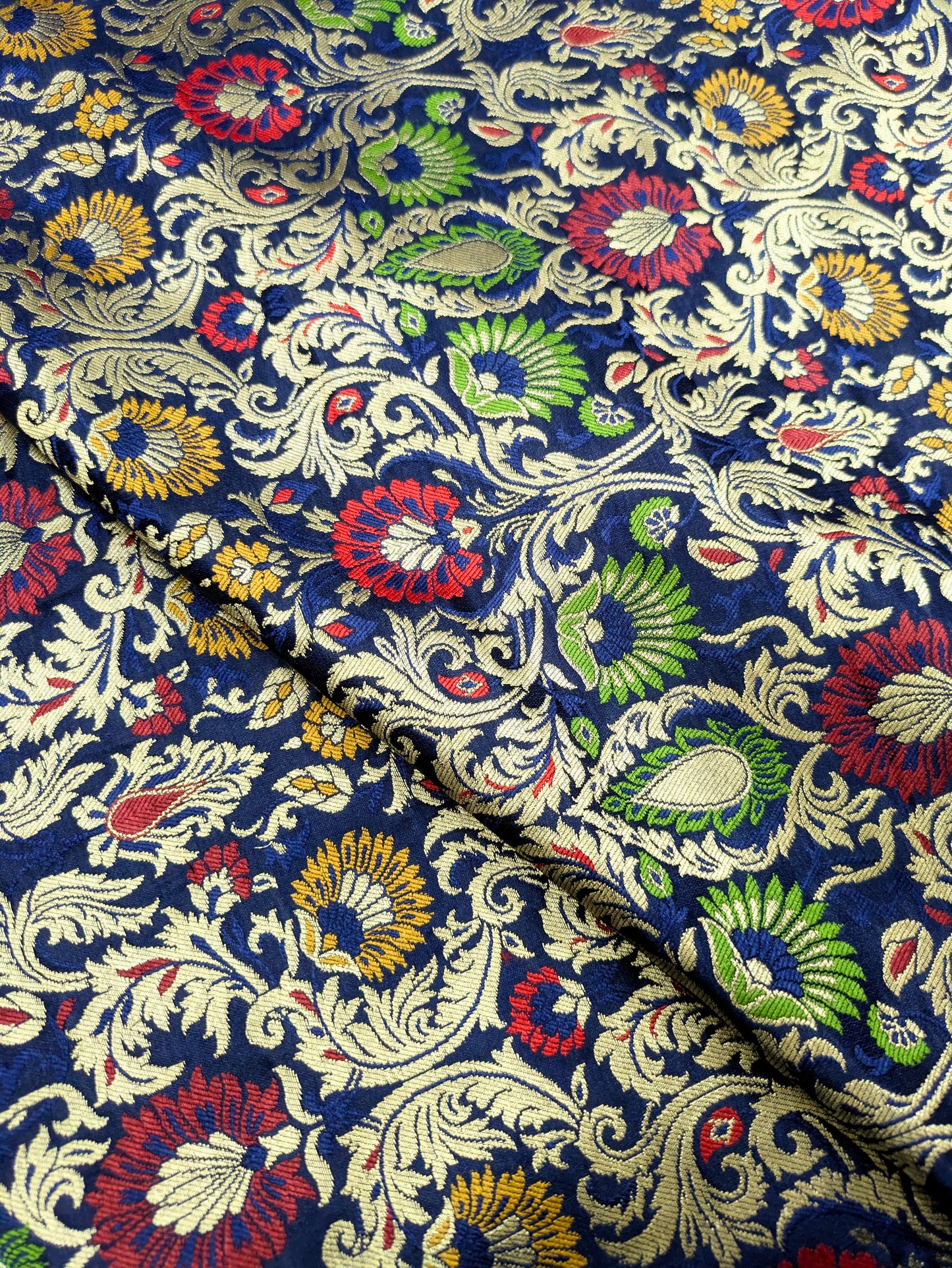 Indian banarasi brocade fabric Blue gold Jacquard fabric Home décor fabric Floral brocade Medieval fabric Artisanal textile - NFAF498