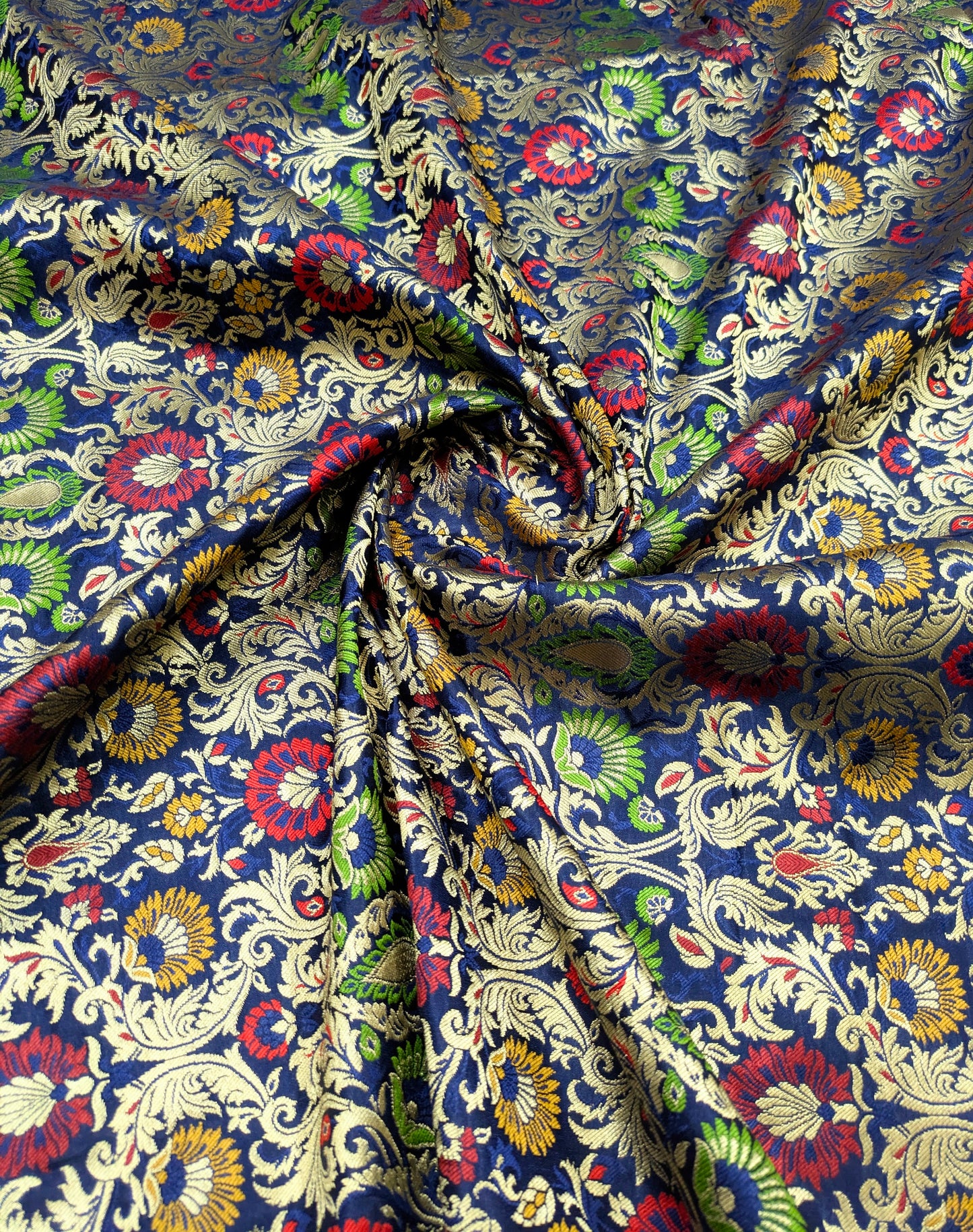 Indian banarasi brocade fabric Blue gold Jacquard fabric Home décor fabric Floral brocade Medieval fabric Artisanal textile - NFAF498