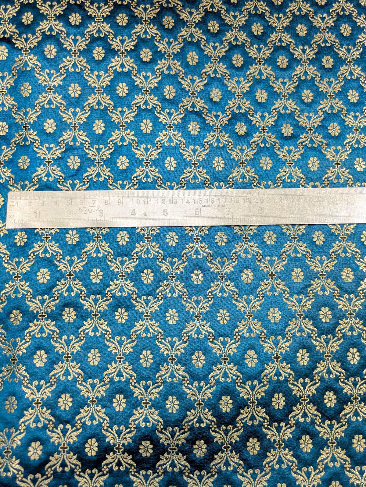 Indian Brocade fabric Turquoise and Gold Jacquard Rayon Silk brocade Fabric Wedding Bridal High Grade Designer fabric by the yard Material NFAF49
