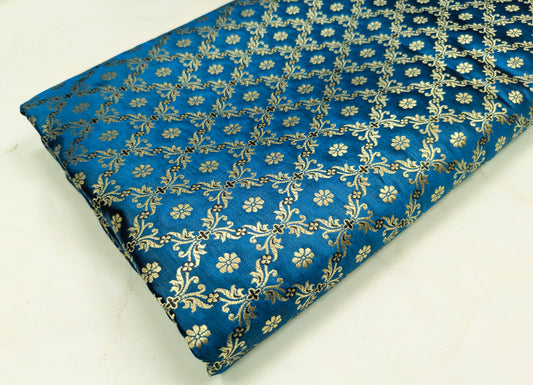 Indian Brocade fabric Turquoise and Gold Jacquard Rayon Silk brocade Fabric Wedding Bridal High Grade Designer fabric by the yard Material NFAF49
