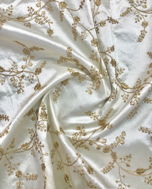 Indian Embroidered Fabric in Off White and Gold color, Multiple lengths will come in the continuous piece- NF500