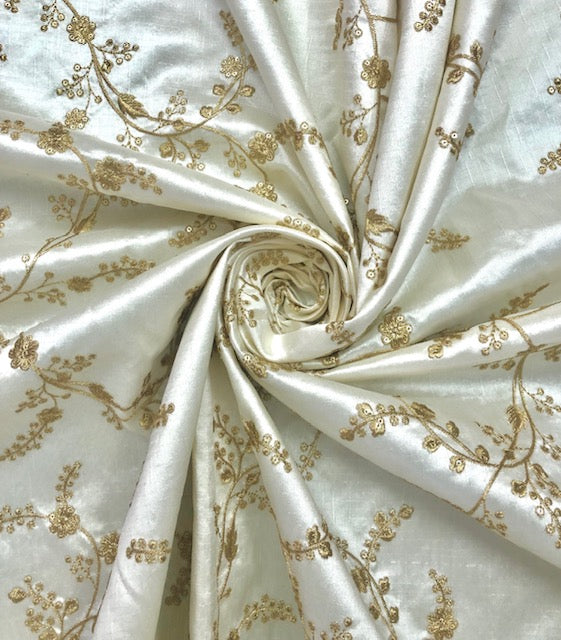 Indian Embroidered Fabric in Off White and Gold color, Multiple lengths will come in the continuous piece- NF500