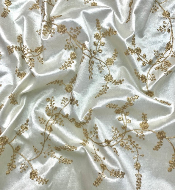 Indian Embroidered Fabric in Off White and Gold color, Multiple lengths will come in the continuous piece- NF500