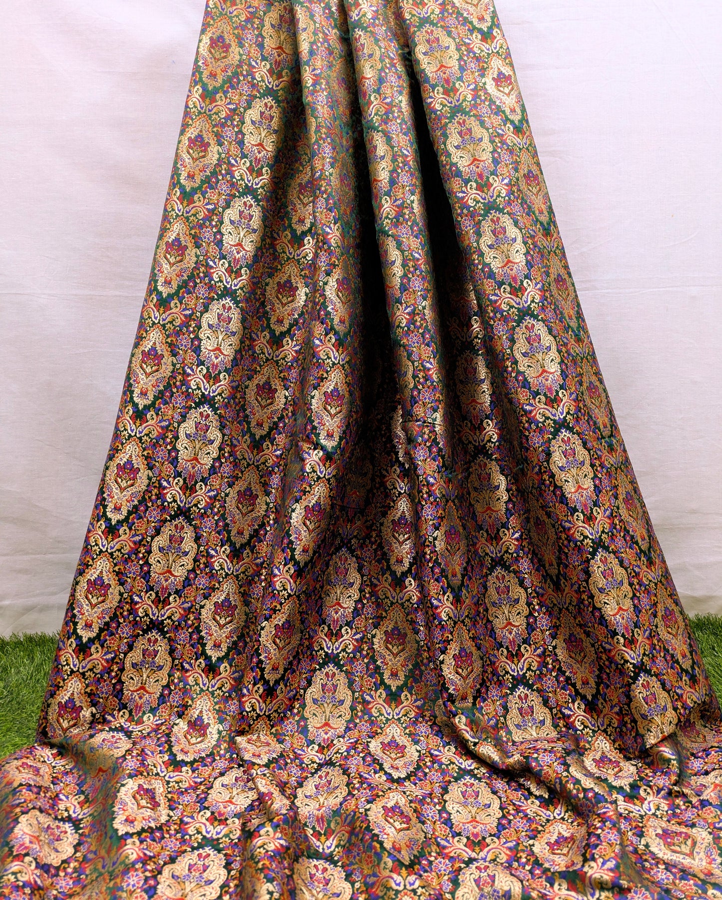 Indian Dark Green & Gold Indian Brocade Fabric Jacquard Damask Luxurious Brocade Fabric Festival wear Bridal fabric Upholstery fabric -NFAF501