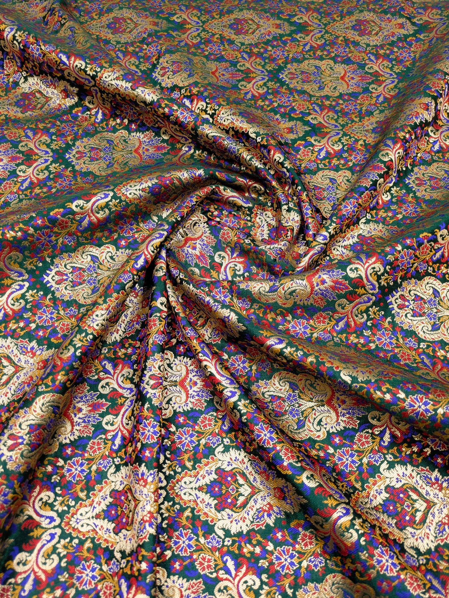 Indian Dark Green & Gold Indian Brocade Fabric Jacquard Damask Luxurious Brocade Fabric Festival wear Bridal fabric Upholstery fabric -NFAF501