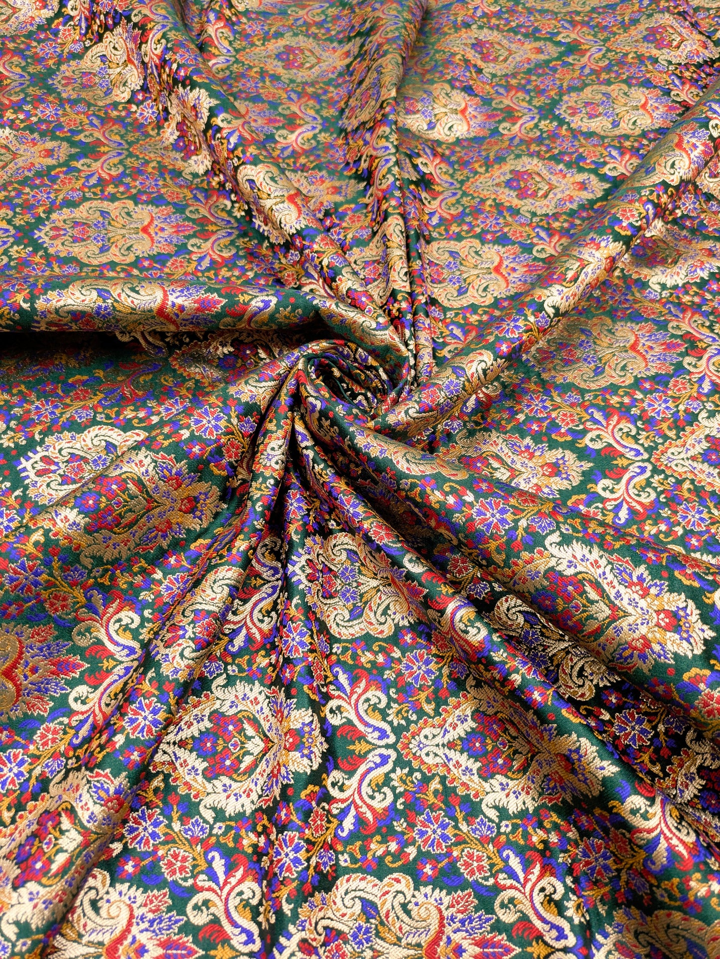 Indian Dark Green & Gold Indian Brocade Fabric Jacquard Damask Luxurious Brocade Fabric Festival wear Bridal fabric Upholstery fabric -NFAF501