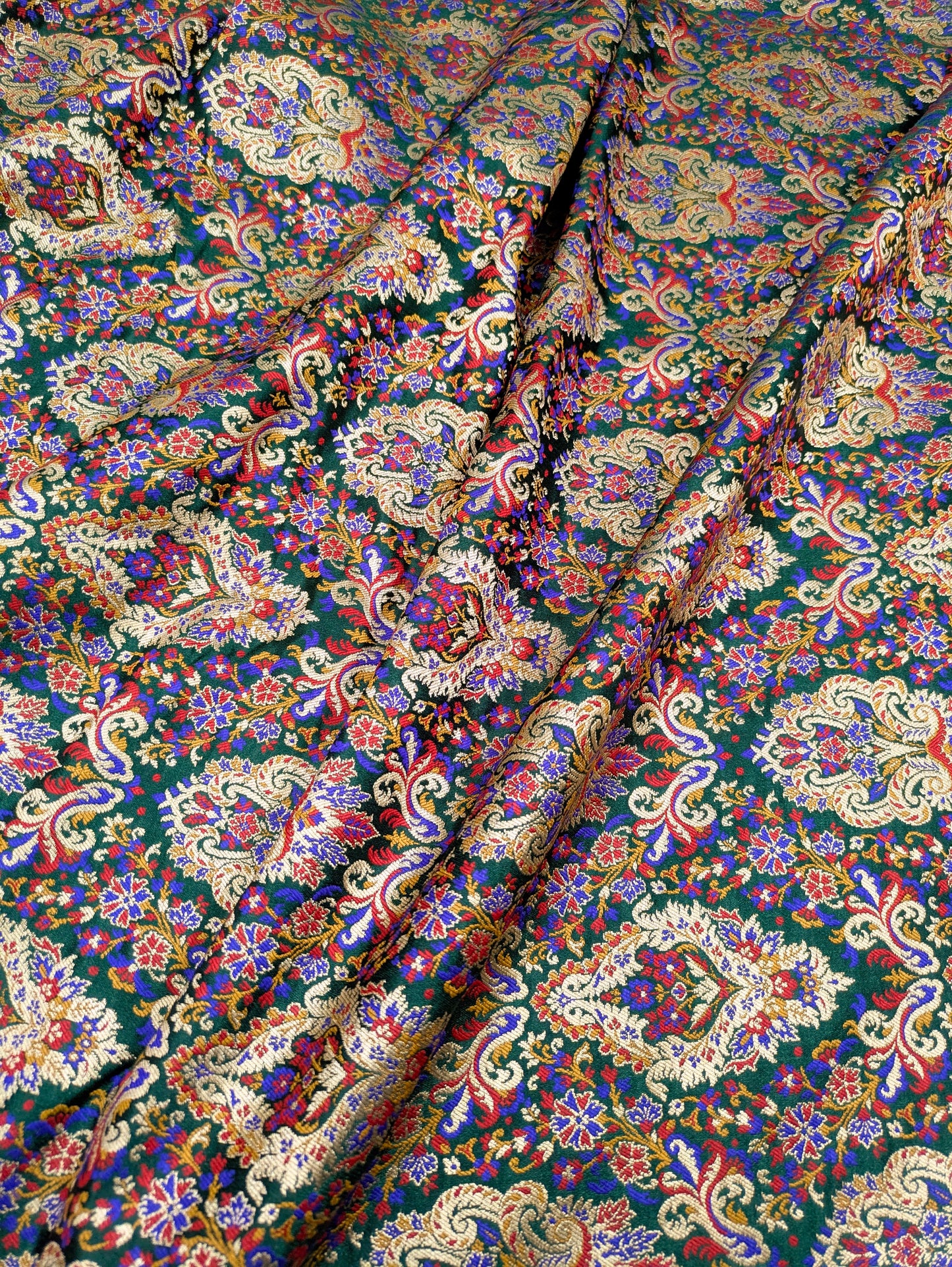Indian Dark Green & Gold Indian Brocade Fabric Jacquard Damask Luxurious Brocade Fabric Festival wear Bridal fabric Upholstery fabric -NFAF501