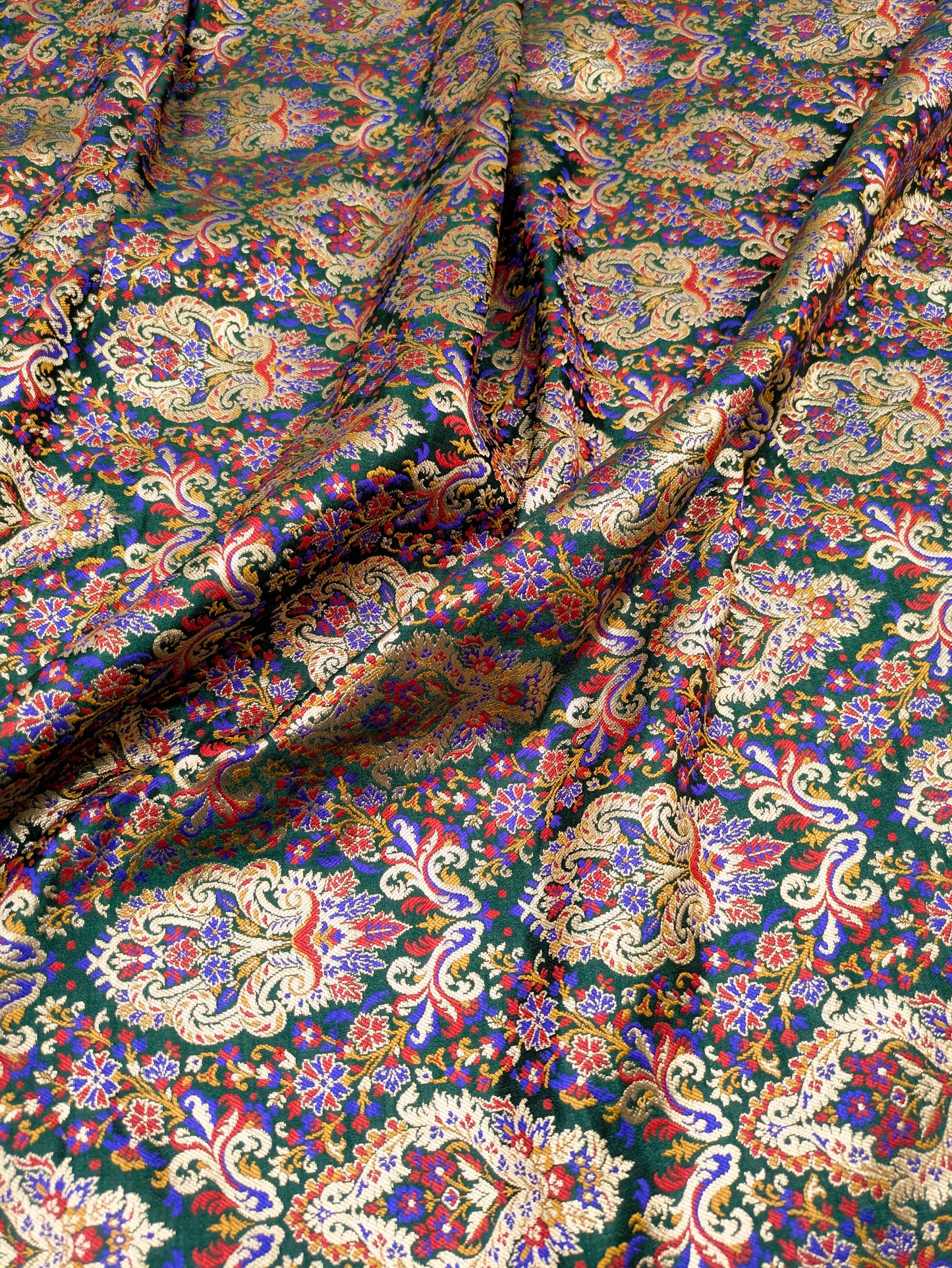 Indian Dark Green & Gold Indian Brocade Fabric Jacquard Damask Luxurious Brocade Fabric Festival wear Bridal fabric Upholstery fabric -NFAF501