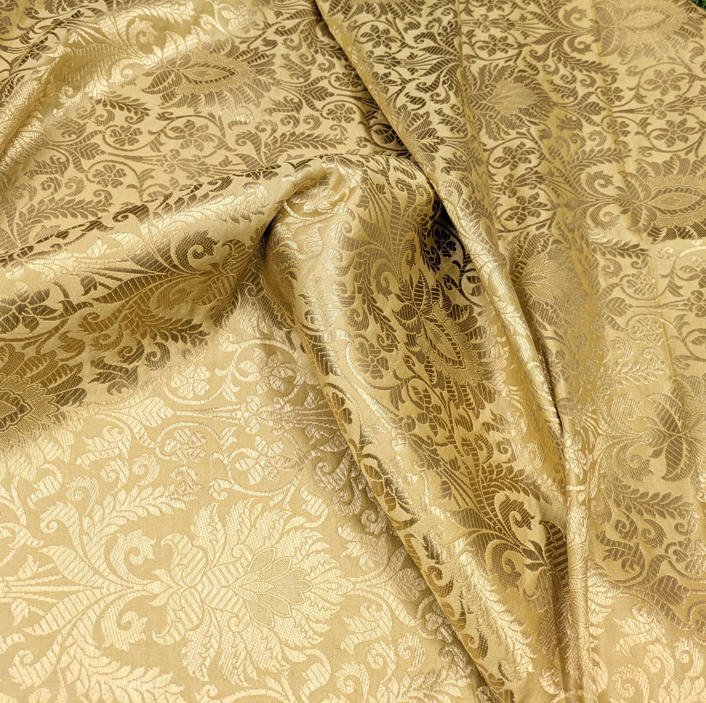 Banarasi brocade fabric, Beige & gold Rayon silk brocade fabric, Home décor fabric, Flower brocade, Jacquard fabric, Fabric by the yard/meter - NFAF509