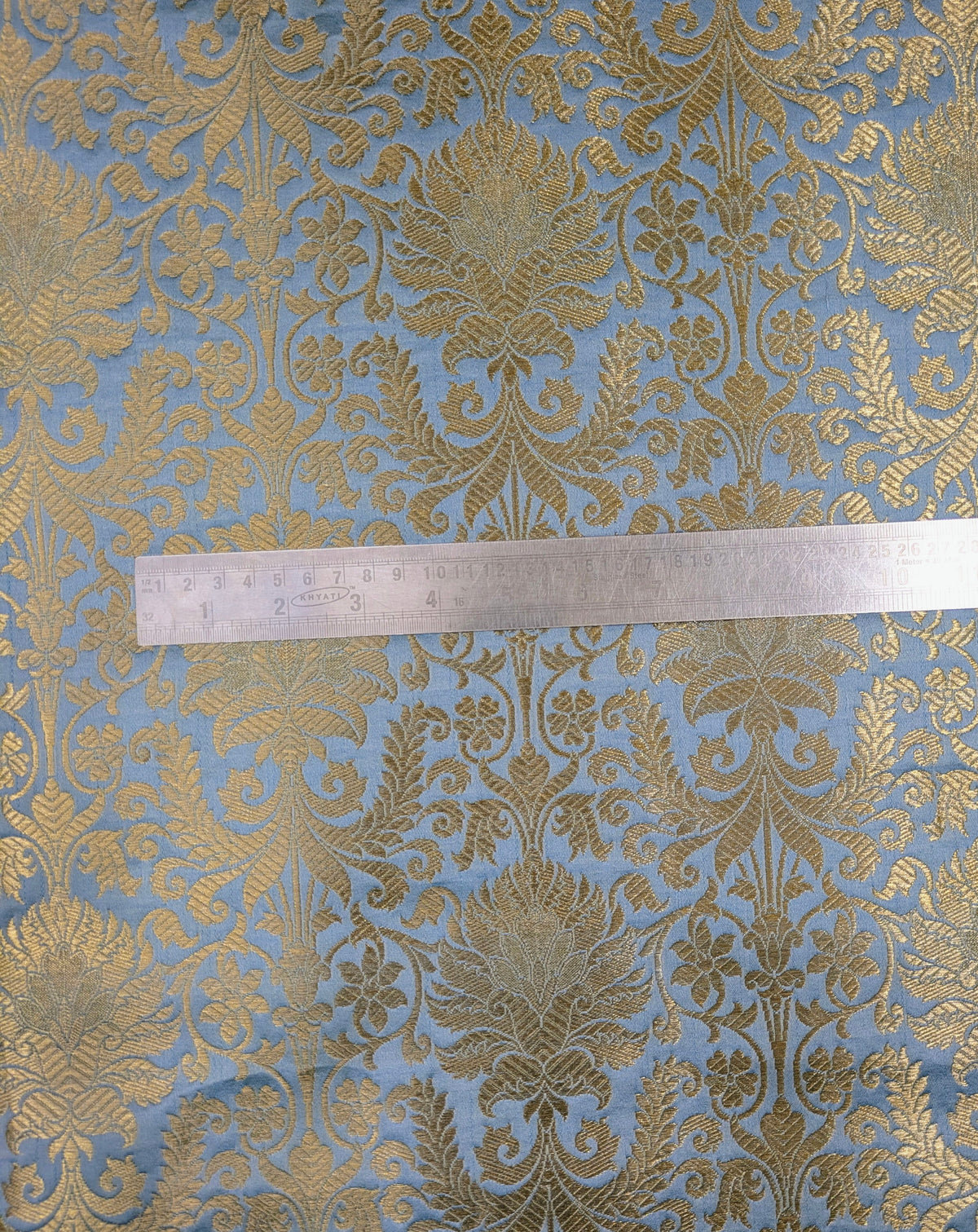 Indian Brocade fabric Jacquard damask fabric Grayish blue Gold fabric Wedding bridal fabric Luxury dress fabric Upholstery fabric by the yard NFAF510