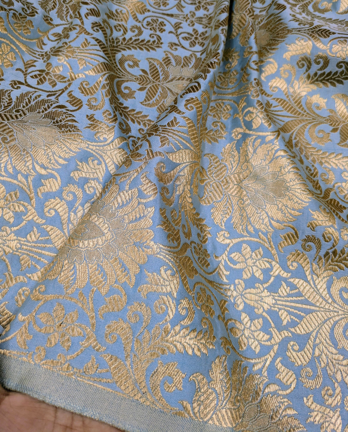 Indian Brocade fabric Jacquard damask fabric Grayish blue Gold fabric Wedding bridal fabric Luxury dress fabric Upholstery fabric by the yard NFAF510