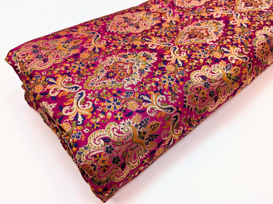 Brocade fabric Jacquard Damask Fabric Pink Gold Brocade Wedding Dress fabric Rayon Silk brocade Bridal fabric Upholstery Fabric by the yard