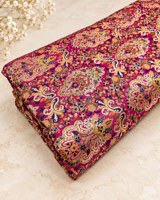 Brocade fabric Jacquard Damask Fabric Pink Gold Brocade Wedding Dress fabric Rayon Silk brocade Bridal fabric Upholstery Fabric by the yard