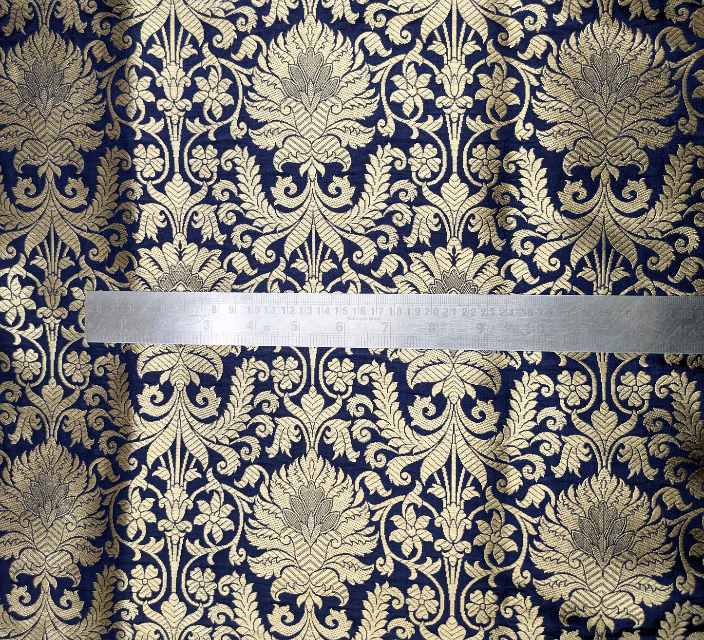 Banarasi Brocade Fabric, Navy Blue Gold Home décor fabric, Historical fabric, Rayon silk brocade, Gothic fabric, Vintage textile - NFAF513