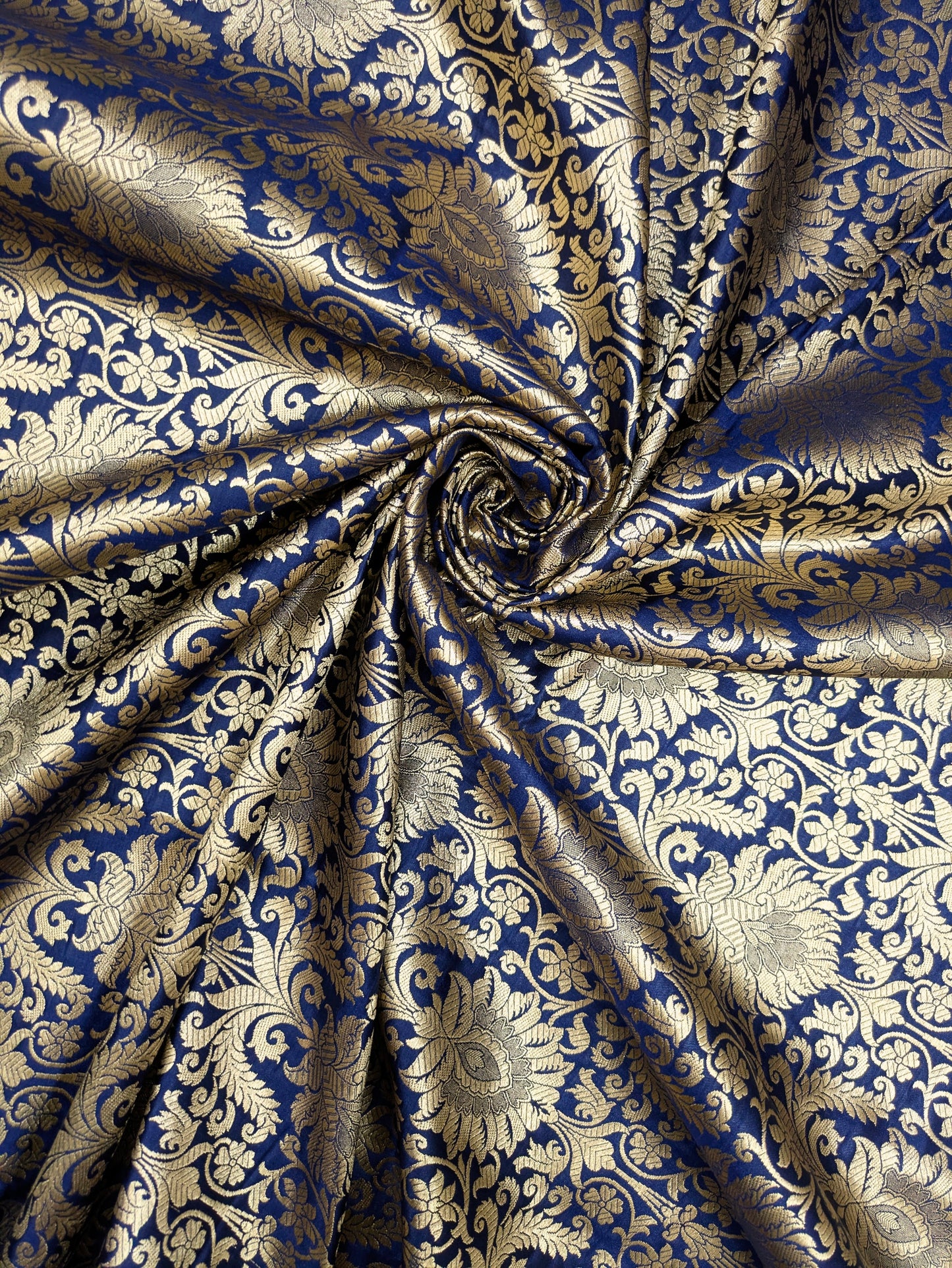 Banarasi Brocade Fabric, Navy Blue Gold Home décor fabric, Historical fabric, Rayon silk brocade, Gothic fabric, Vintage textile - NFAF513