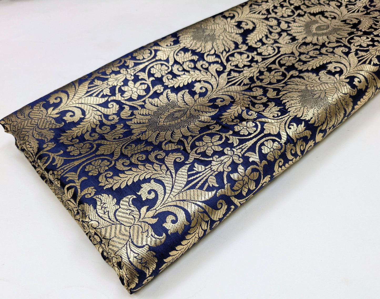 Banarasi Brocade Fabric, Navy Blue Gold Home décor fabric, Historical fabric, Rayon silk brocade, Gothic fabric, Vintage textile - NFAF513