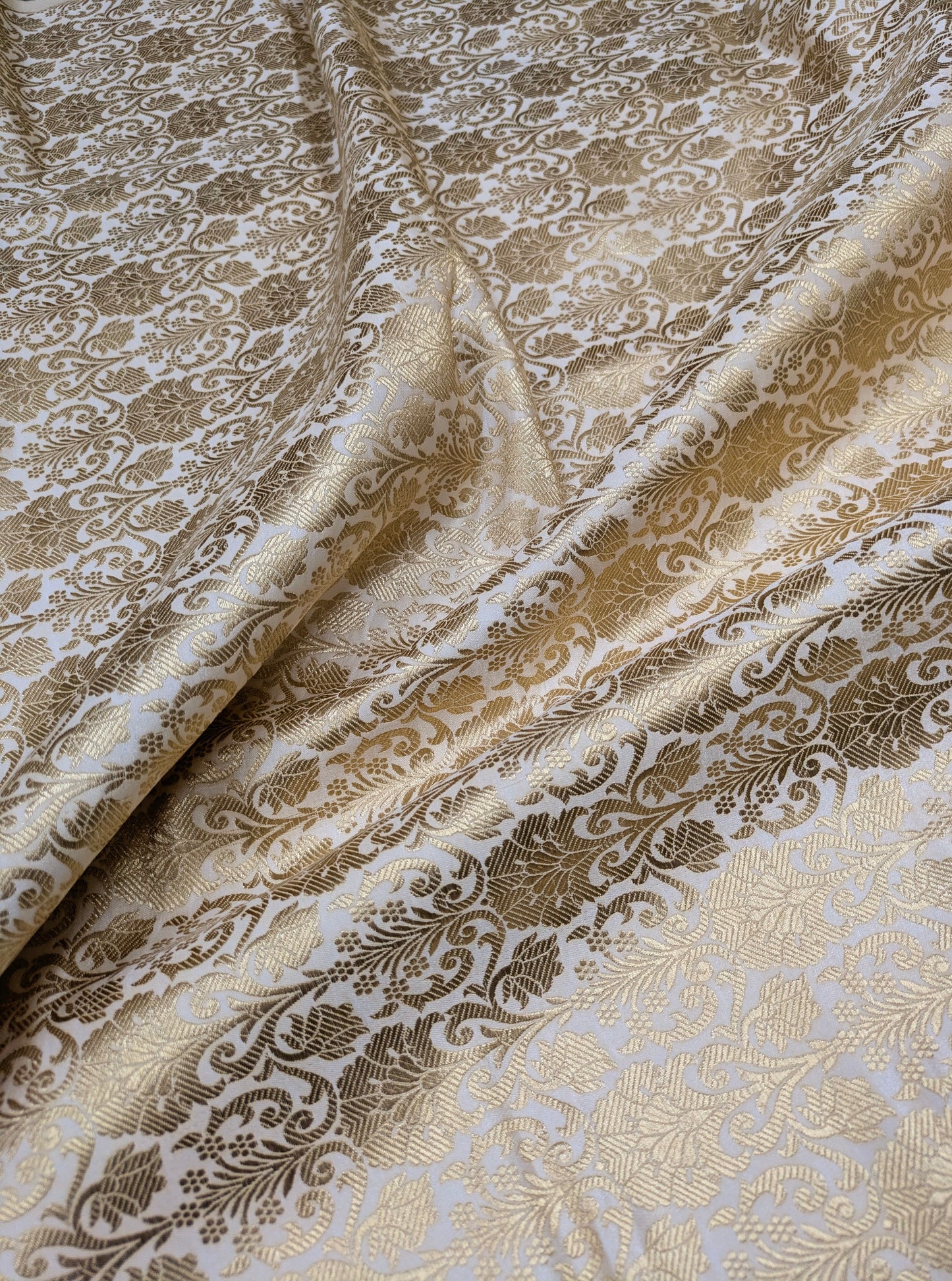 Banarasi Brocade fabric, White Gold Wedding inspiration fabric, Damask jacquard brocade, Gothic fabric, Renaissance fabric - NFAF520
