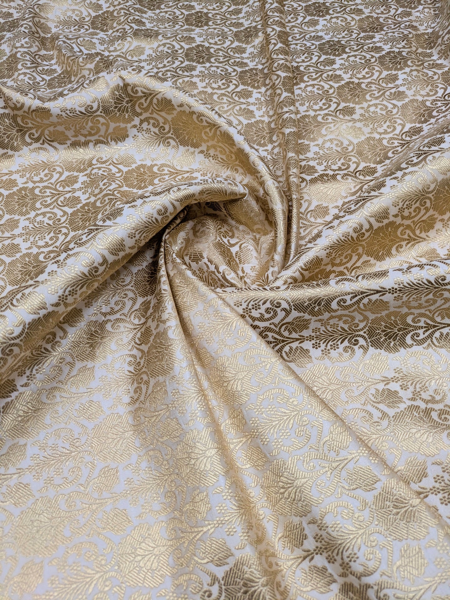 Banarasi Brocade fabric, White Gold Wedding inspiration fabric, Damask jacquard brocade, Gothic fabric, Renaissance fabric - NFAF520