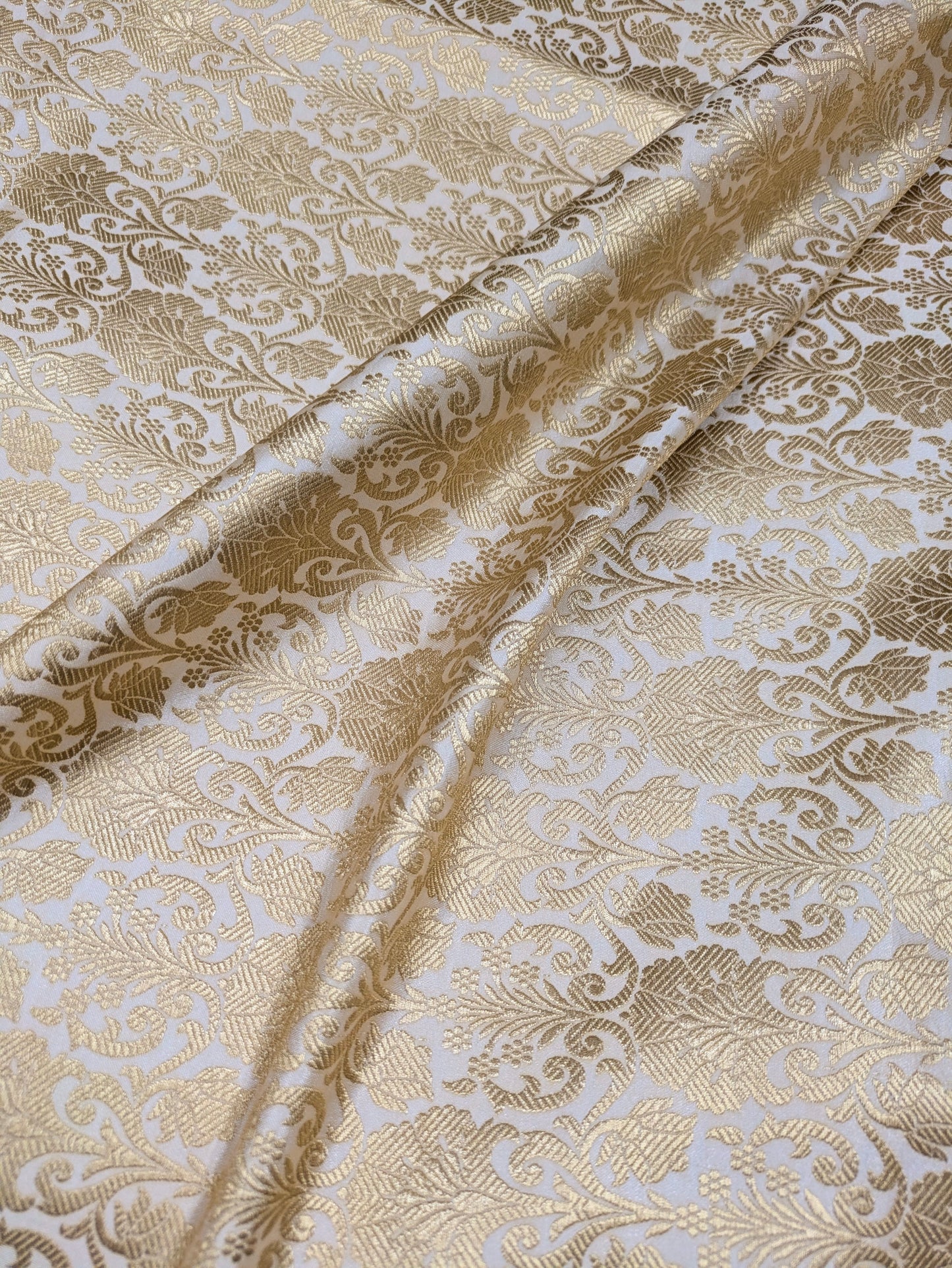 Banarasi Brocade fabric, White Gold Wedding inspiration fabric, Damask jacquard brocade, Gothic fabric, Renaissance fabric - NFAF520