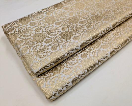 Banarasi Brocade fabric, White Gold Wedding inspiration fabric, Damask jacquard brocade, Gothic fabric, Renaissance fabric - NFAF520
