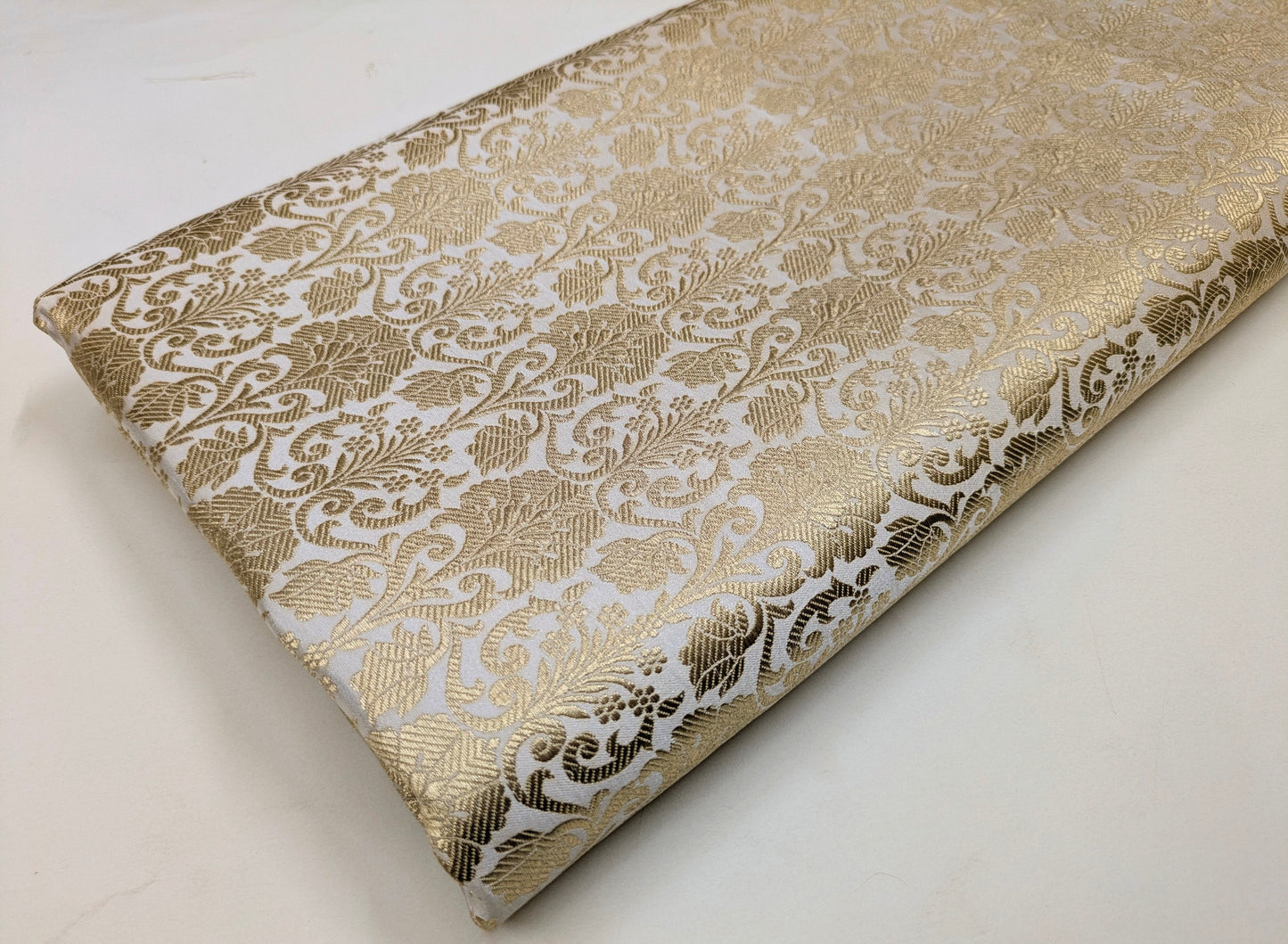 Banarasi Brocade fabric, White Gold Wedding inspiration fabric, Damask jacquard brocade, Gothic fabric, Renaissance fabric - NFAF520