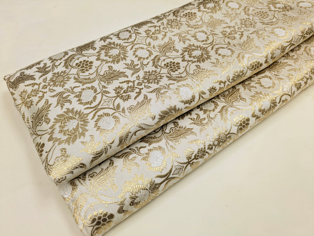 Brocade fabric Jacquard Damask fabric off White Gold Wedding Bridal Dress fabric Headband brocade Satin Silk brocade by the yard NFAF521