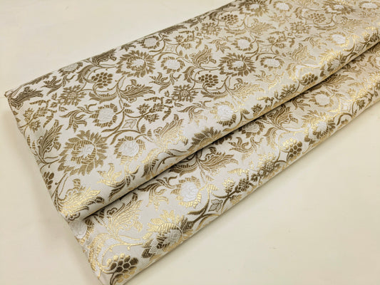 Brocade fabric Jacquard Damask fabric off White Gold Wedding Bridal Dress fabric Headband brocade Satin Silk brocade by the yard NFAF521
