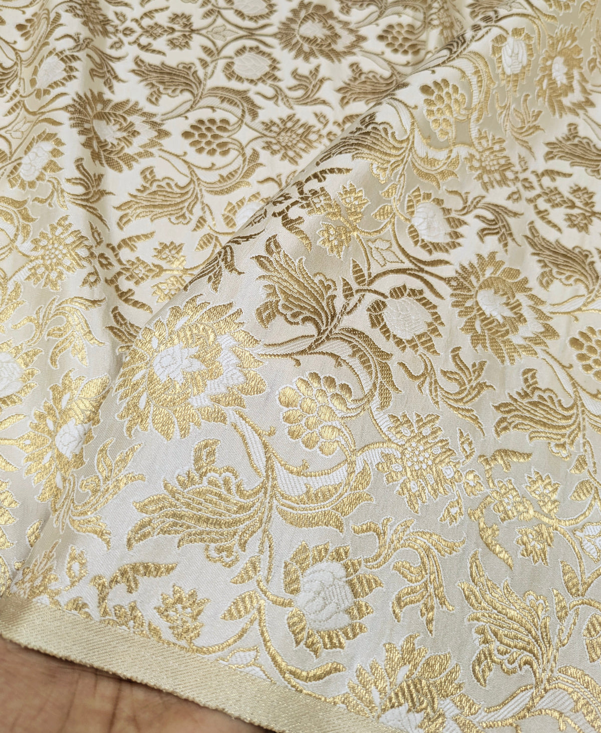 Brocade fabric Jacquard Damask fabric off White Gold Wedding Bridal Dress fabric Headband brocade Satin Silk brocade by the yard NFAF521