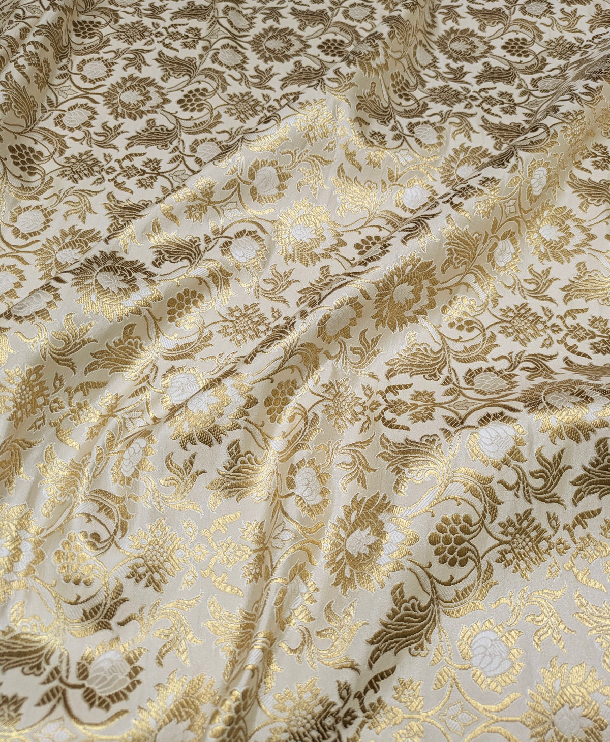 Brocade fabric Jacquard Damask fabric off White Gold Wedding Bridal Dress fabric Headband brocade Satin Silk brocade by the yard NFAF521