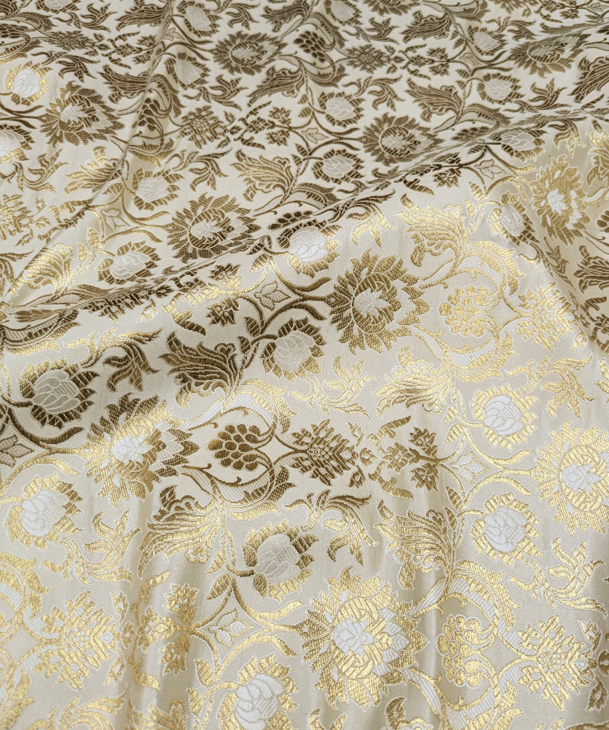 Brocade fabric Jacquard Damask fabric off White Gold Wedding Bridal Dress fabric Headband brocade Satin Silk brocade by the yard NFAF521
