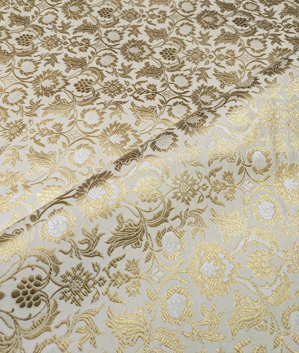 Brocade fabric Jacquard Damask fabric off White Gold Wedding Bridal Dress fabric Headband brocade Satin Silk brocade by the yard NFAF521