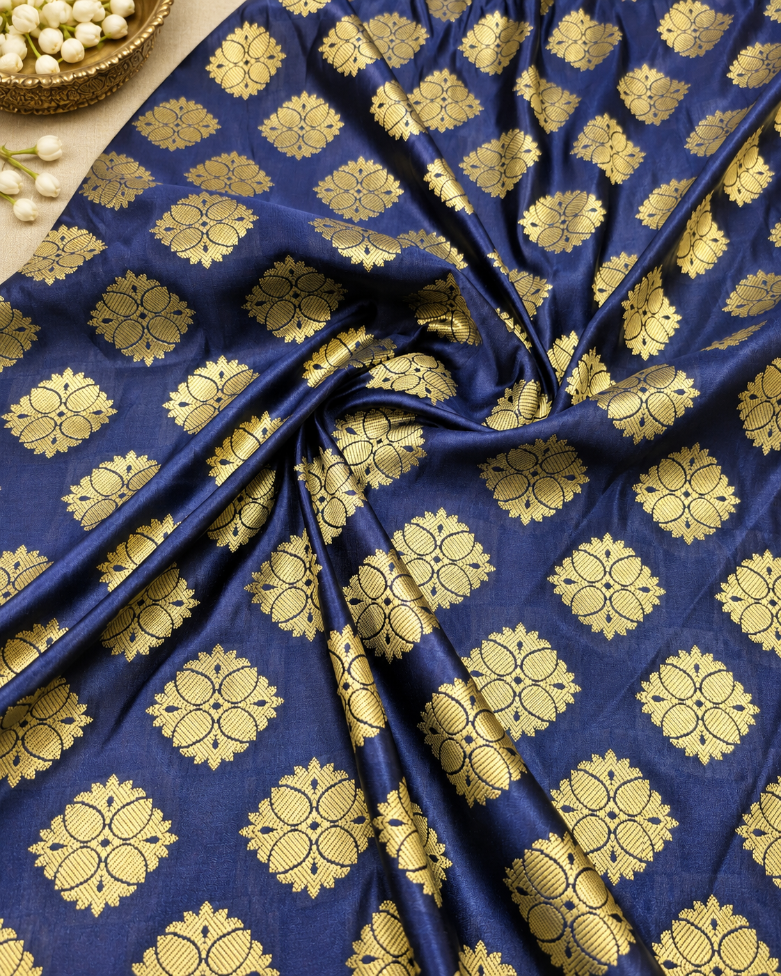 Banarasi Brocade fabric Blue and Gold Wedding dress fabric Renaissance fabric Designer fabric Party fabric by the yard/ meter - NFAF532