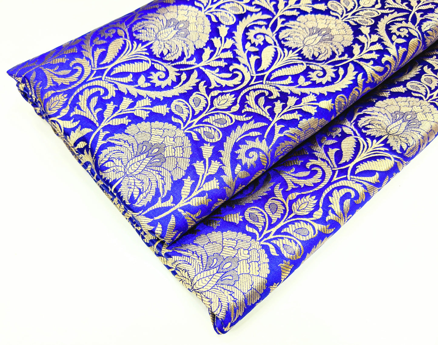 Indian Banarasi Brocade Fabric in Blue and Gold color, Multiple lengths will come in the continuous piece - NF535