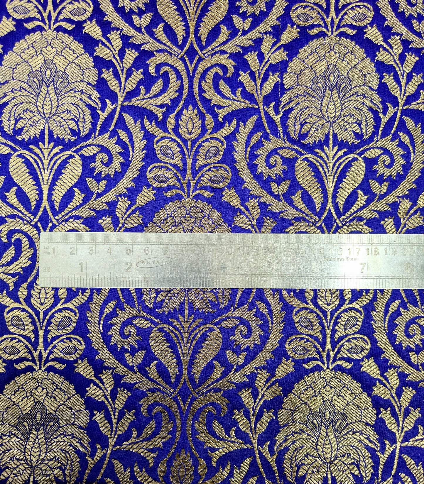 Indian Banarasi Brocade Fabric in Blue and Gold color, Multiple lengths will come in the continuous piece - NF535