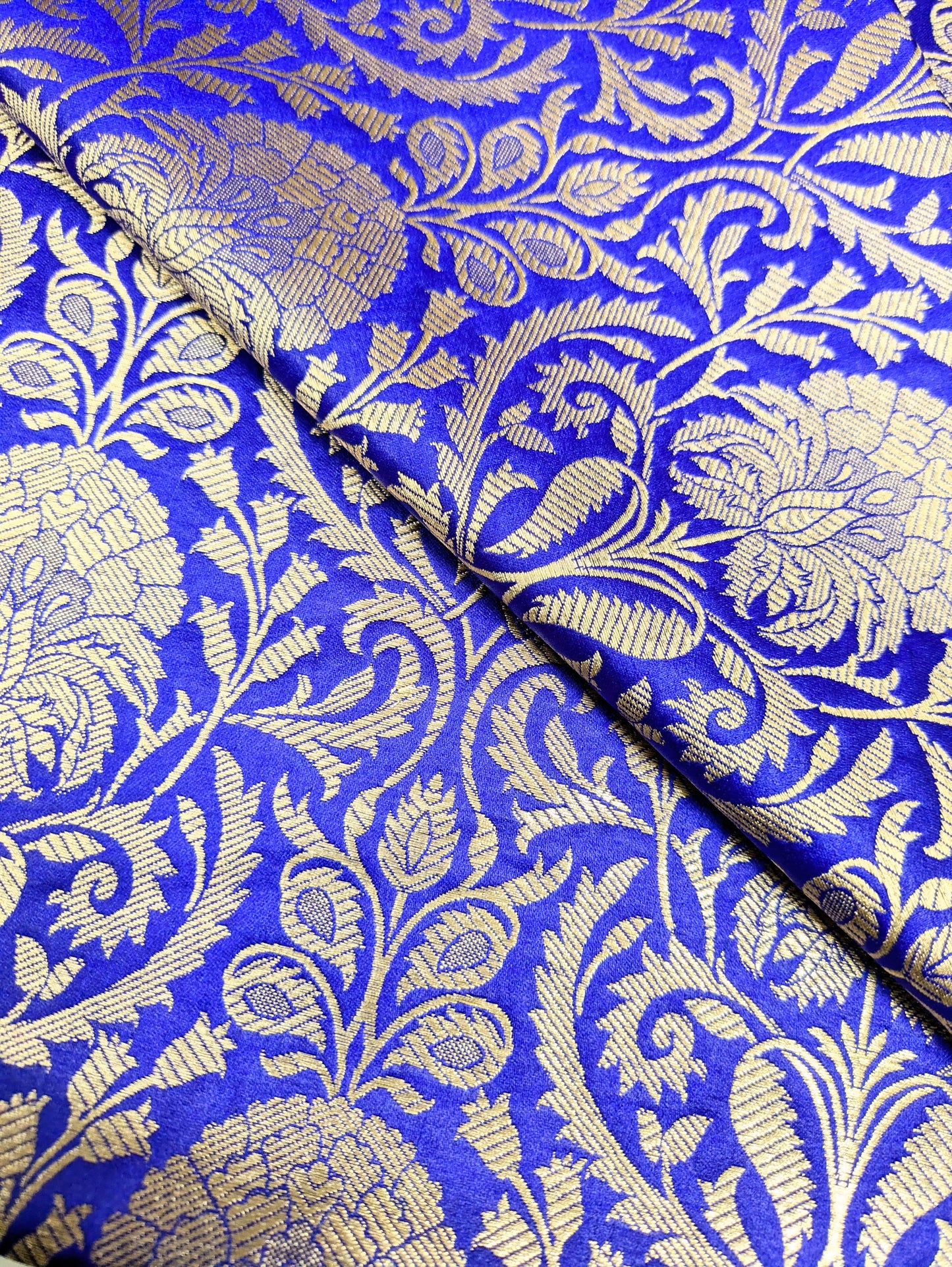 Indian Banarasi Brocade Fabric in Blue and Gold color, Multiple lengths will come in the continuous piece - NF535