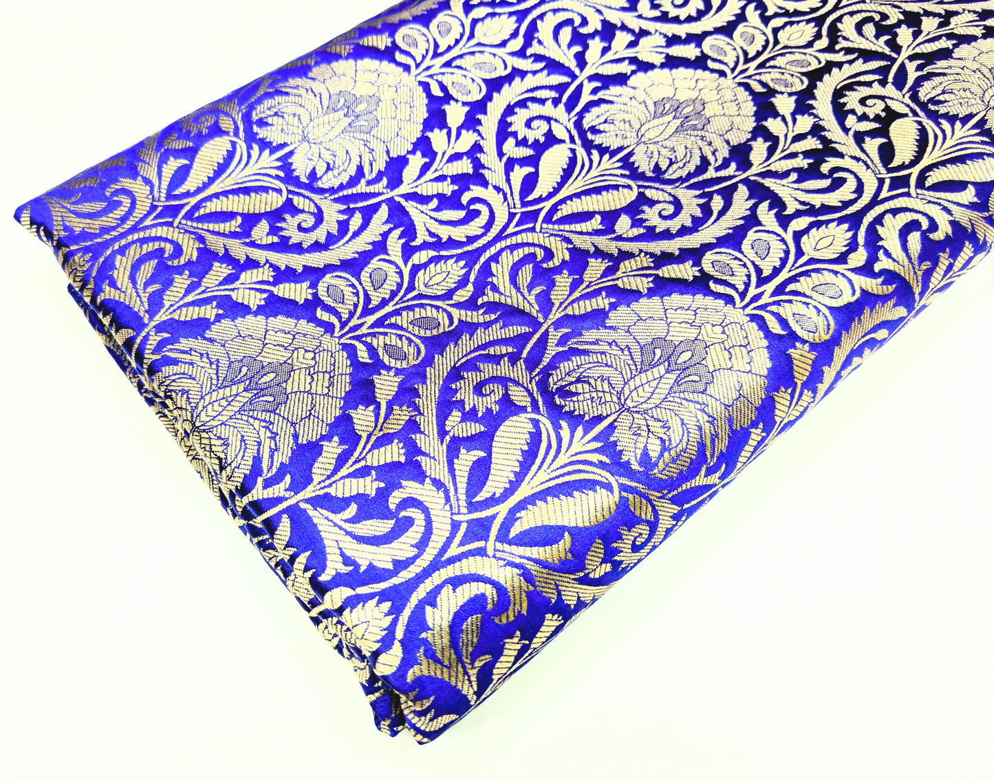 Indian Banarasi Brocade Fabric in Blue and Gold color, Multiple lengths will come in the continuous piece - NF535