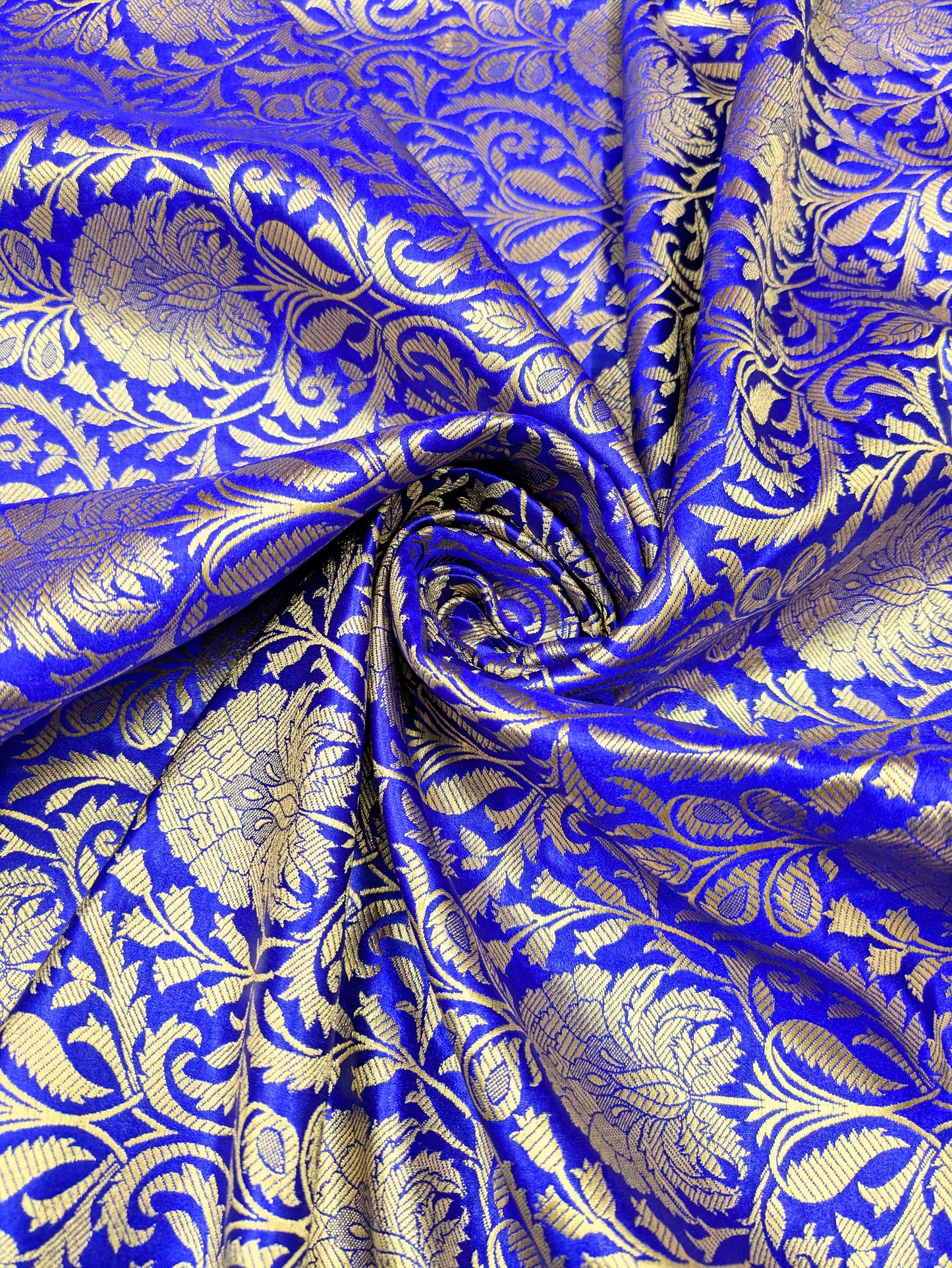 Indian Banarasi Brocade Fabric in Blue and Gold color, Multiple lengths will come in the continuous piece - NF535