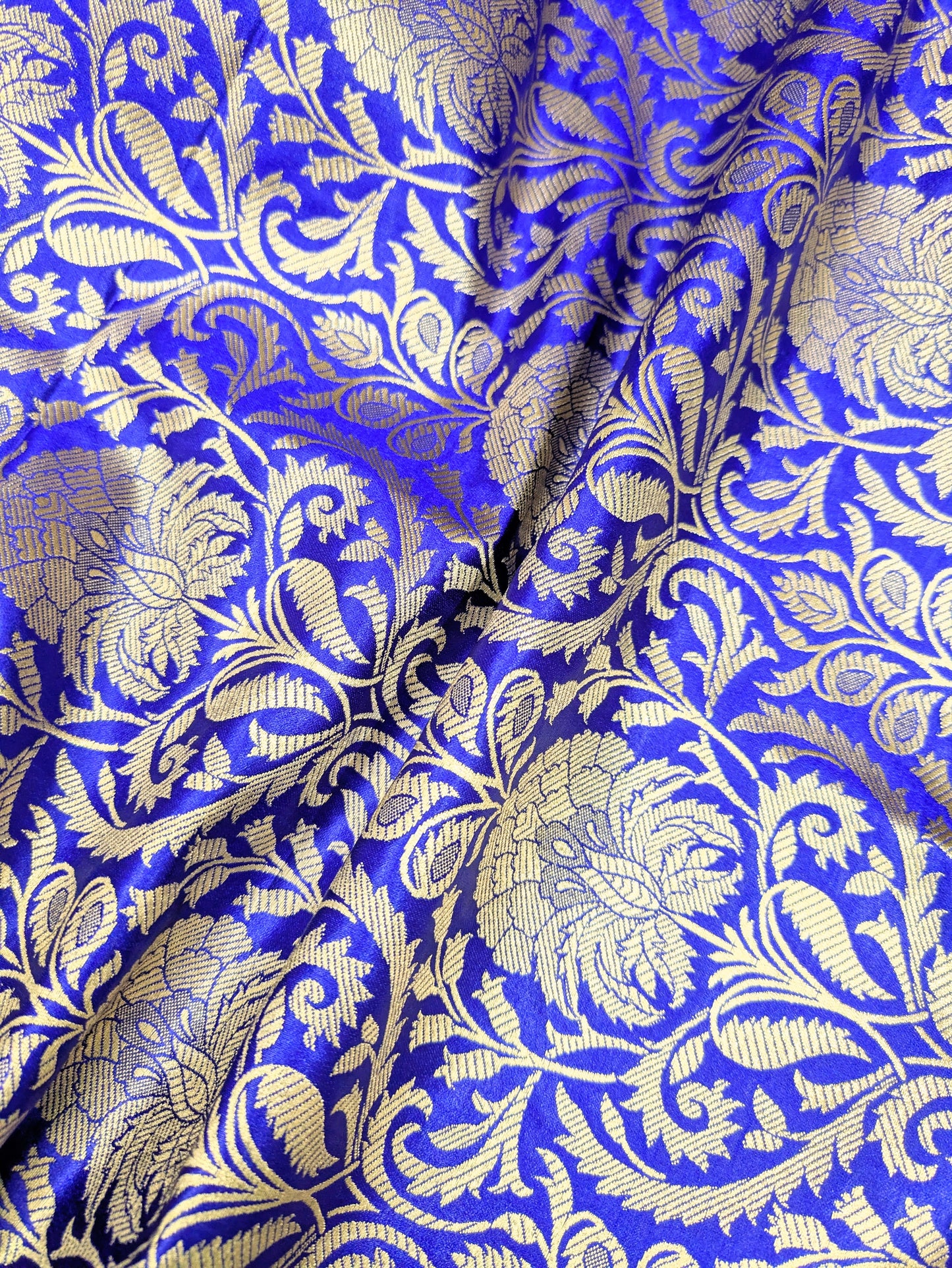 Indian Banarasi Brocade Fabric in Blue and Gold color, Multiple lengths will come in the continuous piece - NF535