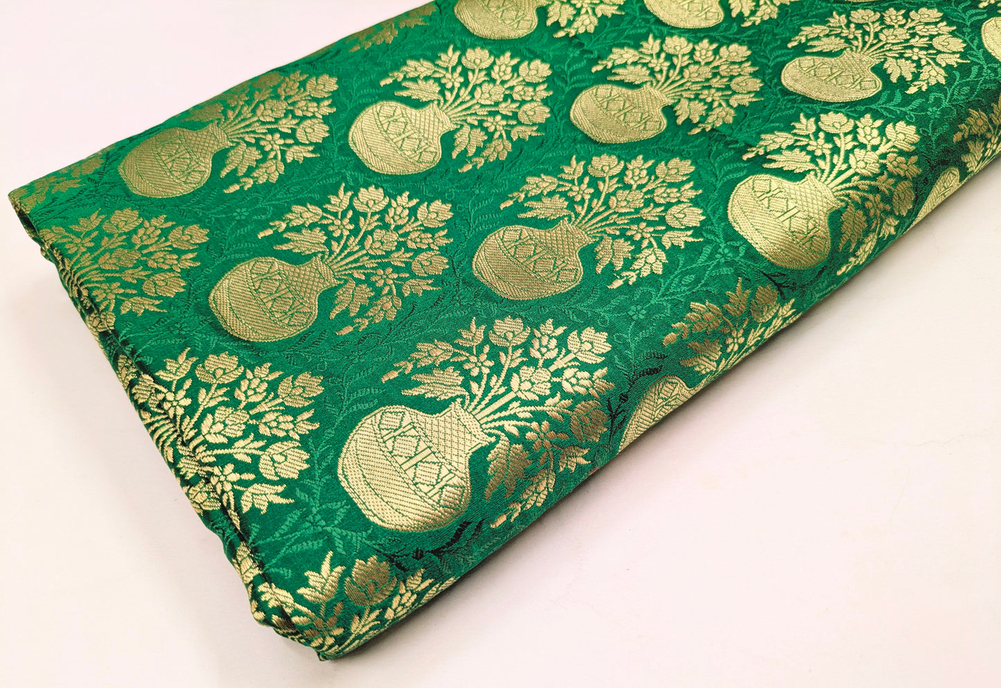 Banarasi brocade fabric, Green gold jacquard brocade fabric, Wedding inspiration, Rayon silk brocade, Historical fabric, Lace brocade - NFAF541