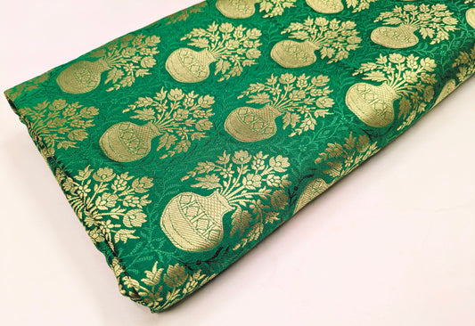 Banarasi brocade fabric, Green gold jacquard brocade fabric, Wedding inspiration, Rayon silk brocade, Historical fabric, Lace brocade - NFAF541
