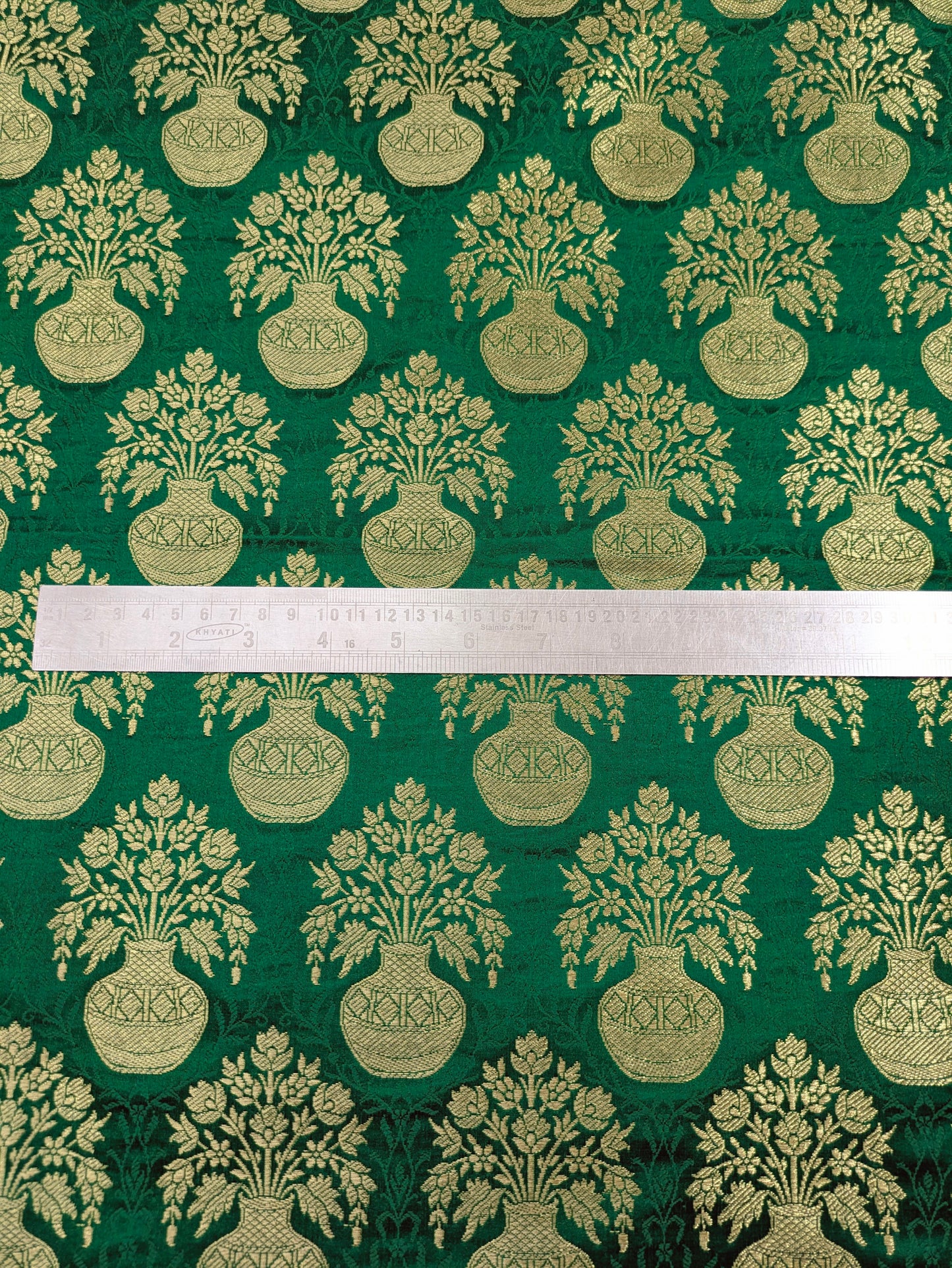 Banarasi brocade fabric, Green gold jacquard brocade fabric, Wedding inspiration, Rayon silk brocade, Historical fabric, Lace brocade - NFAF541