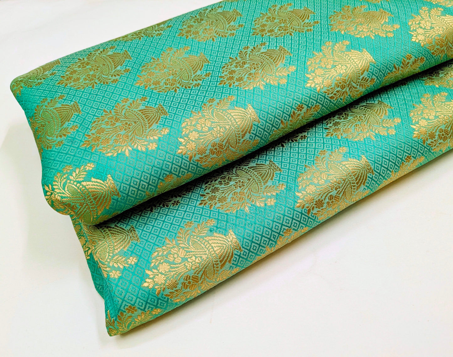 Indian Banarasi Brocade fabric, Green Gold Jacquard fabric, Flower brocade, Rayon silk brocade, Lace brocade, Party fabric, Fashion fabric - NFAF543
