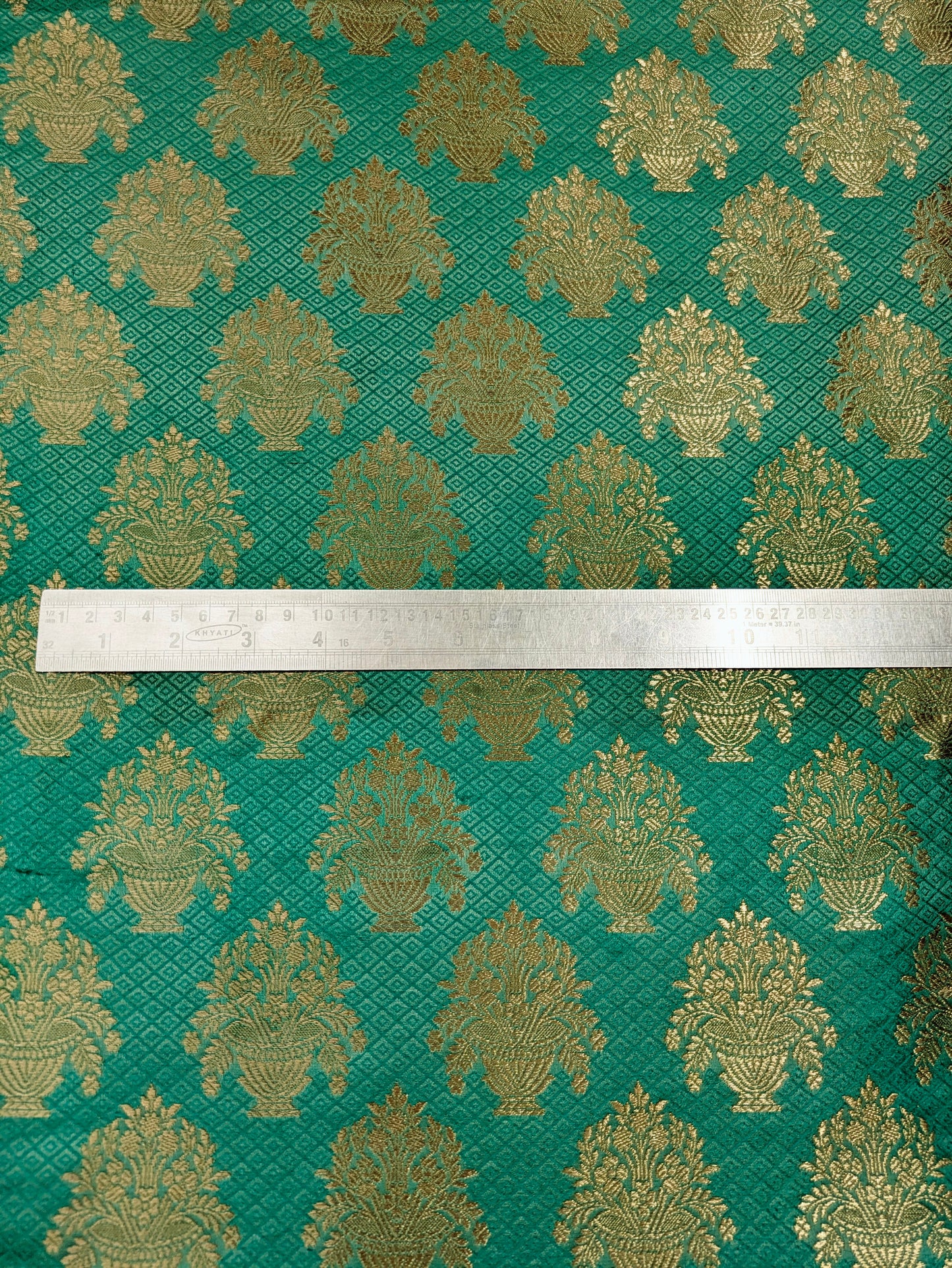 Indian Banarasi Brocade fabric, Green Gold Jacquard fabric, Flower brocade, Rayon silk brocade, Lace brocade, Party fabric, Fashion fabric - NFAF543