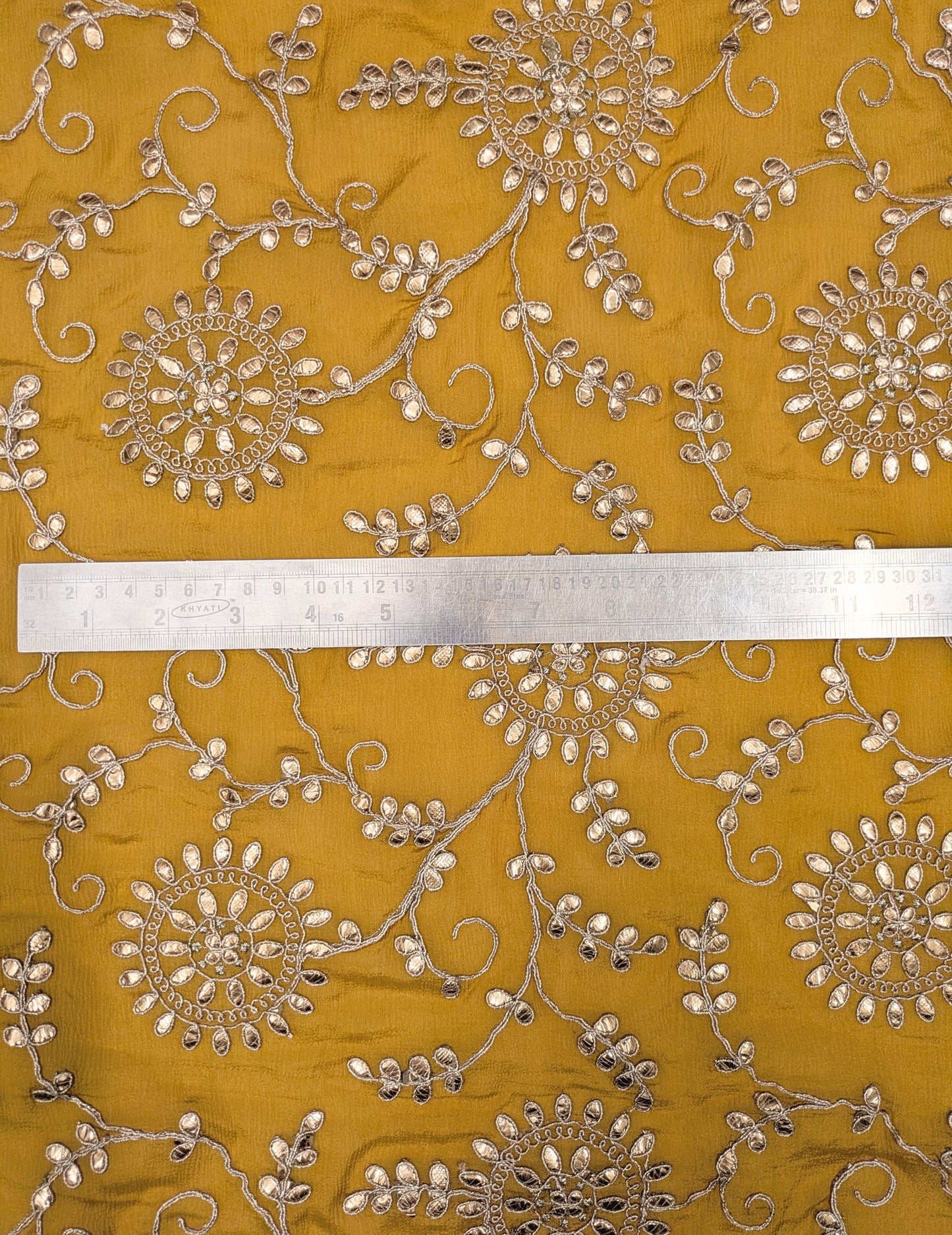 Embroidered fabric Mustard Gold Chinon Chiffon Gota Patti Embroidery Fabric Wedding Dress Fabric Drapery Saree Scarf fabric by the yard