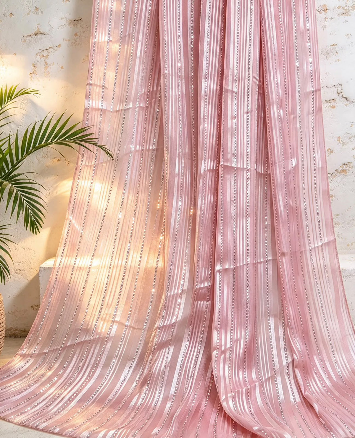 Embroidered fabric, Pink and silver organza fabric, Bridesmaid dress, Wedding dress, Fabric store, Indian fabric, Luxury fabric, Handmade - NFAF54B