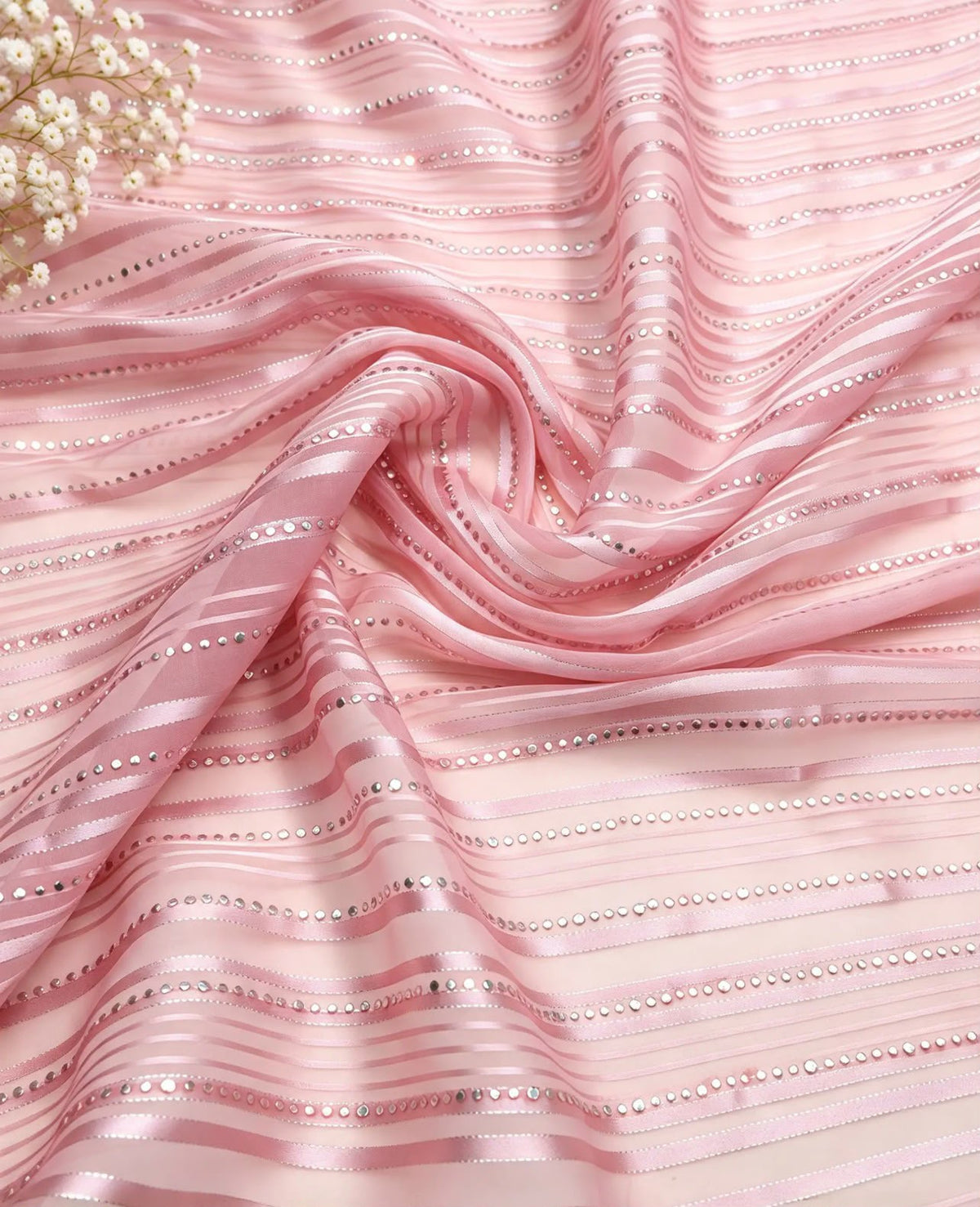 Embroidered fabric, Pink and silver organza fabric, Bridesmaid dress, Wedding dress, Fabric store, Indian fabric, Luxury fabric, Handmade - NFAF54B