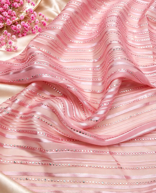 Embroidered fabric, Pink and silver organza fabric, Bridesmaid dress, Wedding dress, Fabric store, Indian fabric, Luxury fabric, Handmade - NFAF54B