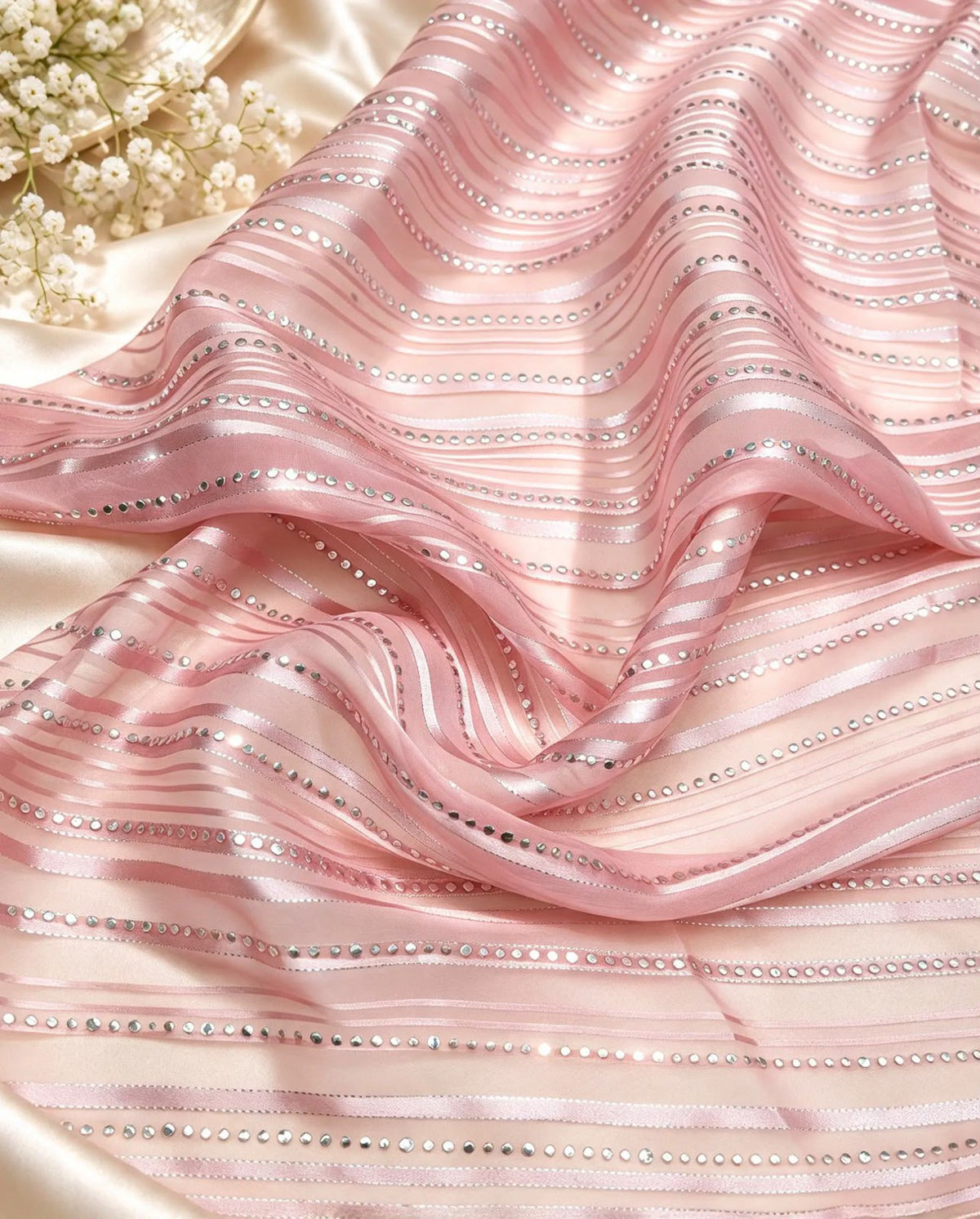 Embroidered fabric, Pink and silver organza fabric, Bridesmaid dress, Wedding dress, Fabric store, Indian fabric, Luxury fabric, Handmade - NFAF54B