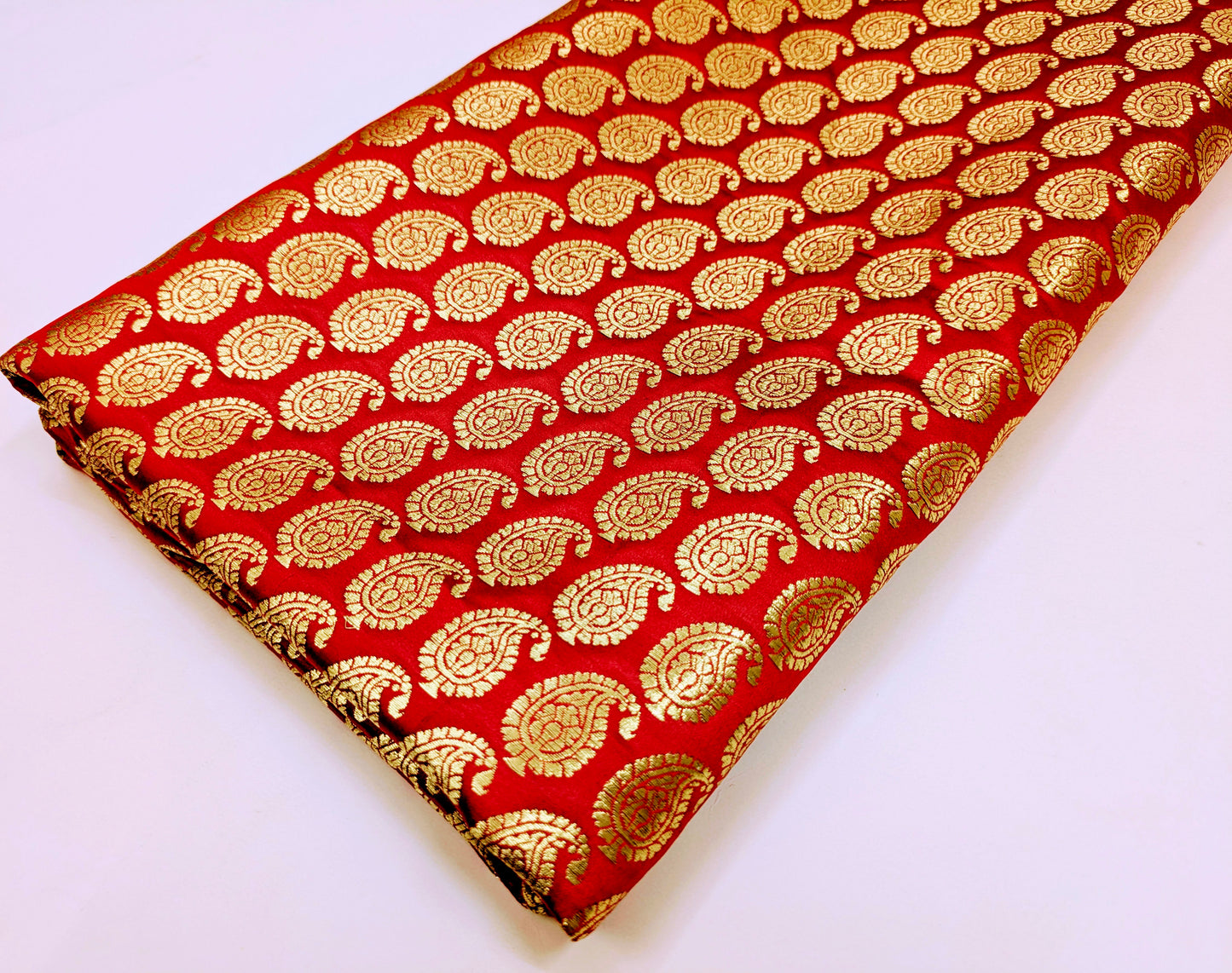 Banarasi brocade fabric, Red gold Wedding fabric, Jacquard fabric, Rayon silk brocade, Historical fabric, Fabric by the yard/meter - NFAF551